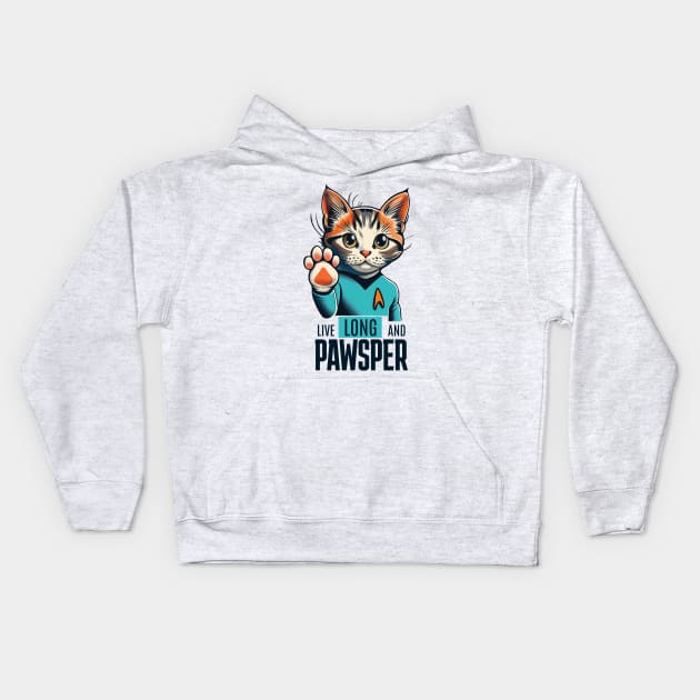 Cat Trek - Live Long and Pawsper Kids Hoodie by BobaTeeStore